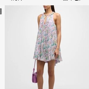 Cinq a Sept Phyllis Floral Tiered Dress - Lavender and Green SIZE 0